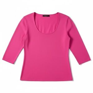 4/$20 Venini Pink Ribbed Knit Scoop Neck Top 3/4 Sleeve Stretchy Size XL